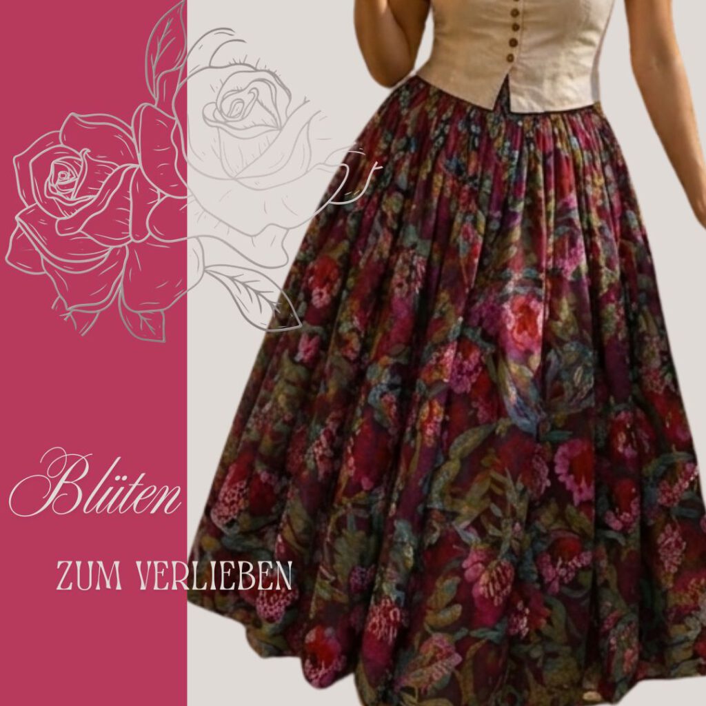 weiter Rock mit Blumen in den Herbstfarben