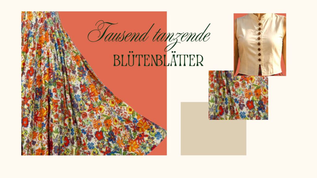 Weiter Rock in vielen bunten Farben, ganze kleine Muster.
